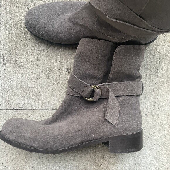 Womens Size 10 Garnet Hill Made in Italy Suede Leather Boots Dark Gray - Picture 1 of 12